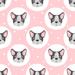 French bulldog puppy seamless pattern. Vector cute dog illustration