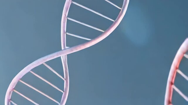 Close-up of DNA helix structures on a blue gradient background for science and medical research concepts showcasing genetic information.