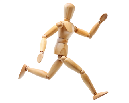 wooden dummy running isolated on white background.PNG Transparent file type with high definition picture quality available.