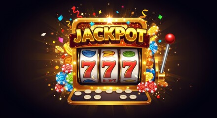 Jackpot Slot Machine with Coins and Confetti