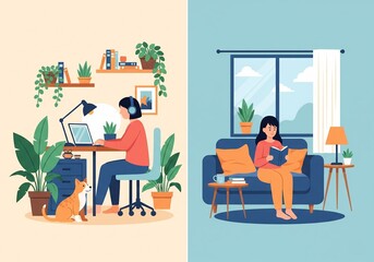 Fototapeta premium Remote Work Life Balance Illustration