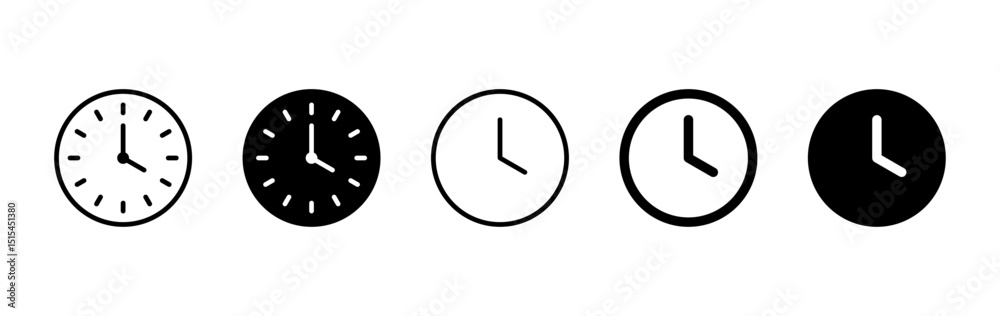 Aufkleber Time icon. Set of minimalist clock icons in various outline and solid styles. Perfect for UI/UX design, apps, websites and scheduling interfaces