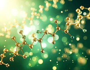 Golden molecular structure on a vibrant green background