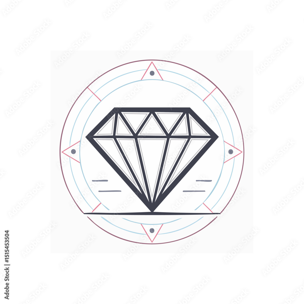Poster diamond symbol in geometric circle design element with lines and triangles
