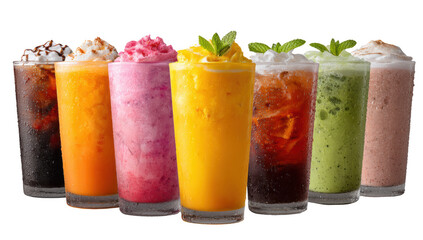 Fototapeta premium Tea and smoothie set png isolated object background for soft drink menu purpose.