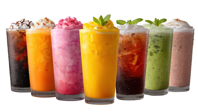 Tea and smoothie set png isolated object background for soft drink menu purpose.