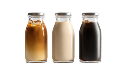 Bottles of coffee transparent set mockup isolated png with no background.