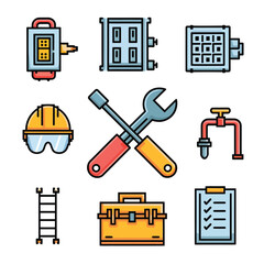  vector icons representing home fix and factory maintenance, gas and electricity maintenance                              
