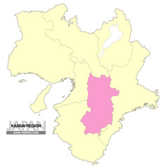 Fototapeta premium 日本地図 関西地方 奈良県 県境有り 02