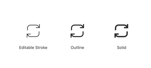 Refresh icon vector. recycle vector icon symbol. Repeat and reload icons set and two arrows rotation circle. Sync icon symbol convert button sign. editable stroke, solid, outline style