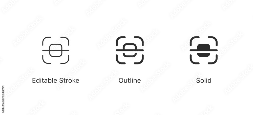 Aufkleber scan icons in editable stroke, outline, and solid styles. QR or barcode scanning sign icon