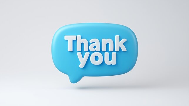 Blue Thank you speak bubble on white background.