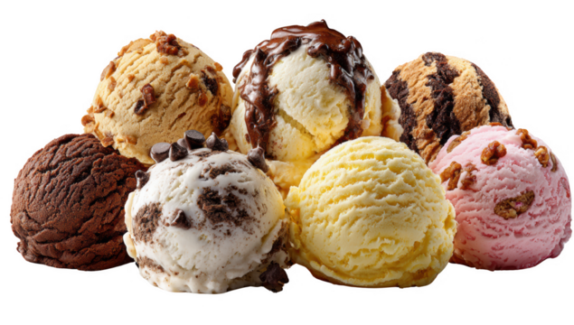 Scoop ice cream flavors png in 3d transparent for high quality gelato presentation.