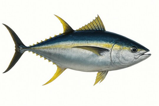 Yellowfin Tuna swimming in the ocean, marine wildlife illustration