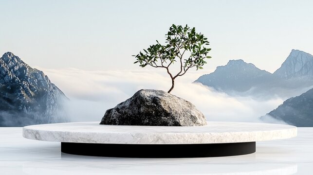 Fototapeta Small Tree on Rock Base Minimalist Nature Scene