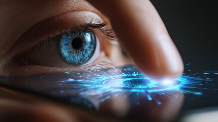 Futuristic Blue Eye Biometric Scan Digital Technology Interface Closeup Modern Abstract Graphic Design Element High Resolution Image for Website Banner Futuristic Background data  