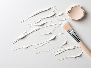 White and Beige Cosmetic Cream with Brush on Textured Surface