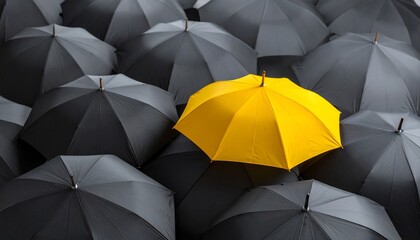Stand Out From the Crowd A Yellow Umbrella Among Black Umbrellas