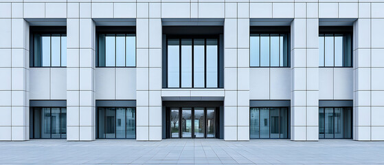 Modern Light Gray Building Facade With Windows And Doors