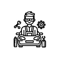 Stylish Car Mechanic Icon with Tools in Vector Style