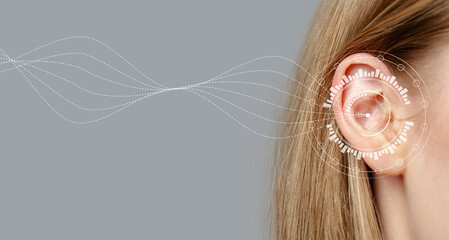 Sound waves interact with human ear showcasing advanced audio technology in a modern setting