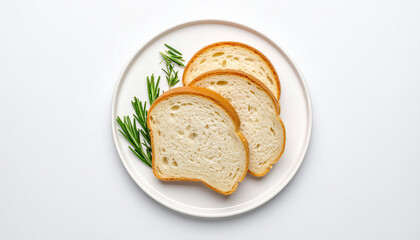 Top view of freshly baked bread on a white background.