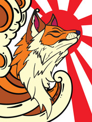 fox illustration with japanese style for kaijune event
