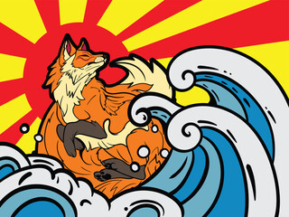 fox illustration with japanese style for kaijune event
