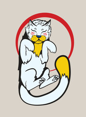cat illustration with japanese style for kaijune event, notebook, logo
