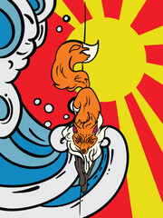 fox illustration with japanese style for kaijune event
