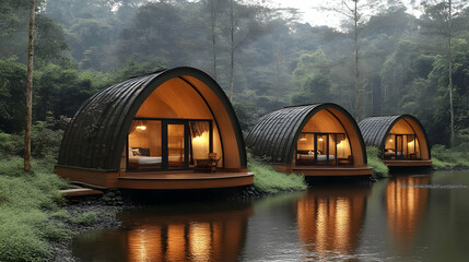 3D Render Cozy Forest Cabins