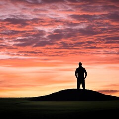 Fototapeta premium Man Silhouette at Sunset,Contemplation ,Peace