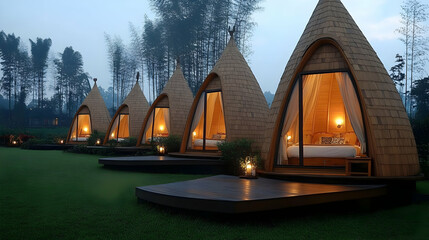 3D Render Cozy Cabins Night