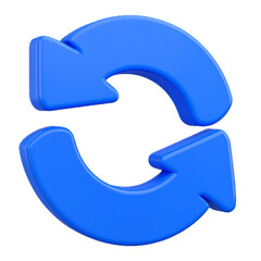 Blue Refresh or Sync Circular Arrow 3d icon in cartoon plastic style minimal isolated on transparent white background, clipping path