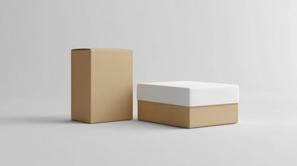 Minimalist product presentation showcasing two differently sized neutral colored boxes