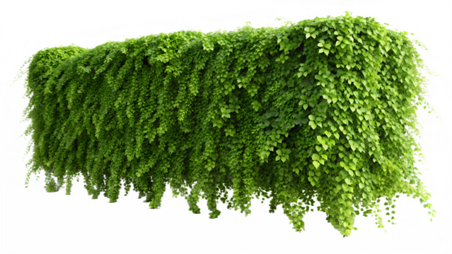 Lush green foliage of a dense living wall plant with hanging leaves PNG