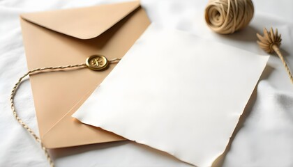 Elegant Invitation with Wax Seal and Rustic String on White Background

