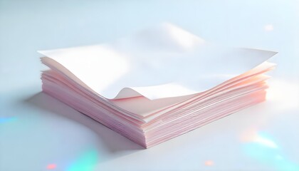 Stack of Lightly Colored Paper Illuminated by Gentle Rainbow Reflections

