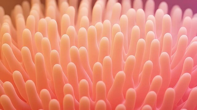 Microscopic Intestinal Villi Tissue in Gradient Light Illustrating Biological Surface Structure with Cellular Details and Pink Tones Under Microscopic Examination