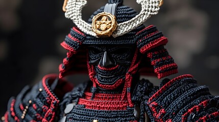 Fototapeta premium Samurai Armor Woven in black and red the ancient warrior stands with gold accent a symbol of strength and history