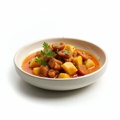 Studio photo of a traditional recipe isolate on white background under soft studio lighting capturing rustic presentation ingredient authenticity and clear dish silhouette ideally suited for cookbooks