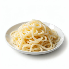 Stunning Korean Dish Photo: Transparent Glass Noodles on White Background, Perfect for Culinary Marketing, E-commerce Catalogs, and Stock Visuals.