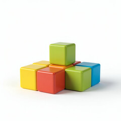 Colorful Building Block Toy Isolated on White Background with Soft Shadows - Versatile Shapes and Playful Design for Educational Product Showcase with Empty Space