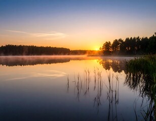 Obraz premium Serene lake sunrise