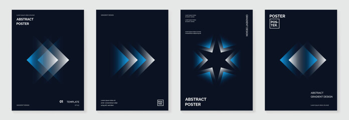 Modern gradient poster background vector set. Cover template with vibrant perspective geometric prism shapes. Ideal design for social media, cover, banner, flyer. 