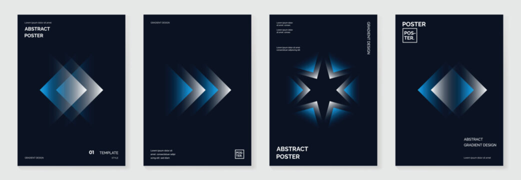 Modern gradient poster background vector set. Cover template with vibrant perspective geometric prism shapes. Ideal design for social media, cover, banner, flyer. 