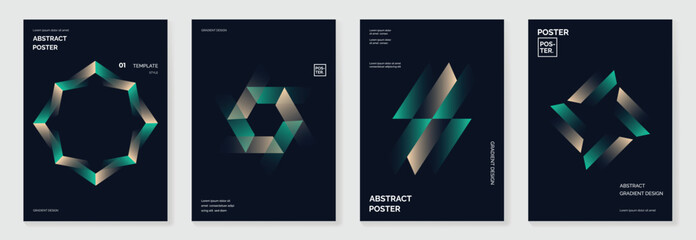 Modern gradient poster background vector set. Cover template with vibrant perspective geometric prism shapes. Ideal design for social media, cover, banner, flyer. 