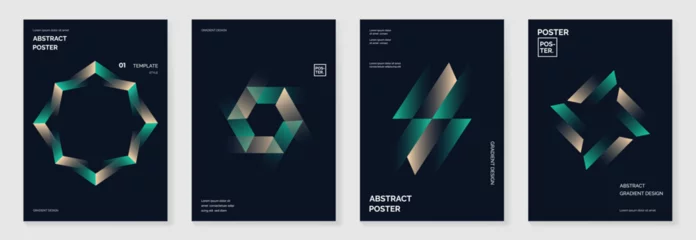 Fototapete Modern gradient poster background vector set. Cover template with vibrant perspective geometric prism shapes. Ideal design for social media, cover, banner, flyer.  © TWINS DESIGN STUDIO