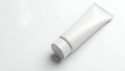 Realistic closeup of an empty cosmetic tube isolated on seamless white background with matte finish experiencing subtle studio shadows and crisp edges designed to emphasize packaging form ideal for e 