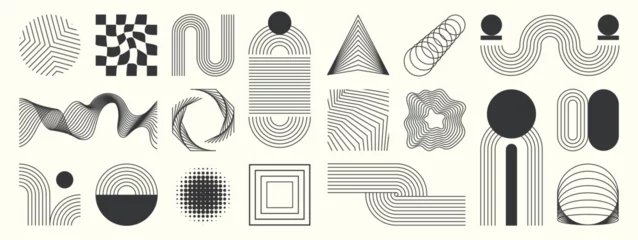 Fototapete Abstract minimal element mid century vector set. Aesthetic contemporary stripe line art, geometric shape in monochrome. Art form design for wall art, decoration, wallpaper. © TWINS DESIGN STUDIO